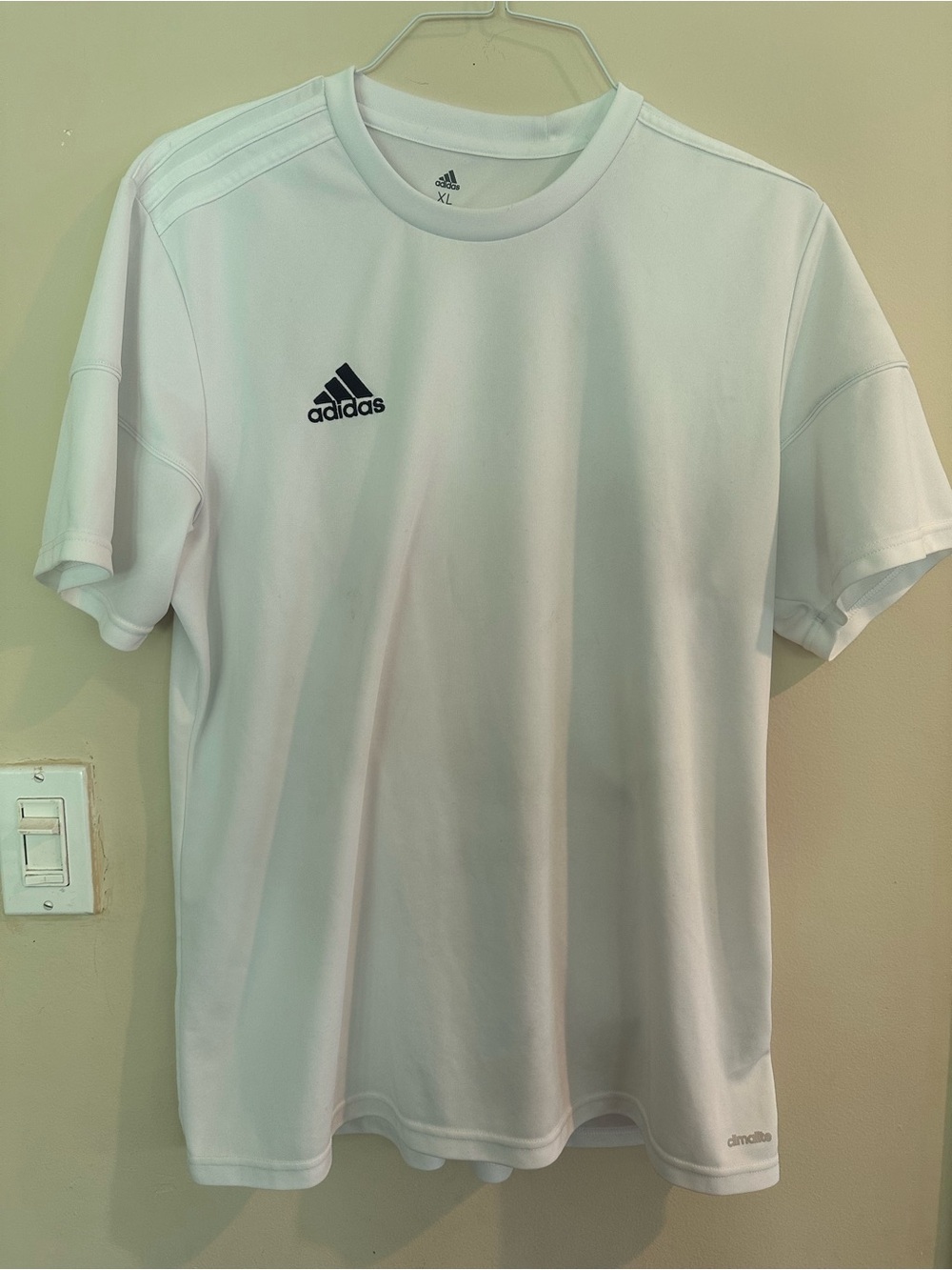adidas White Short Sleeve Performance Tee with Black Logo